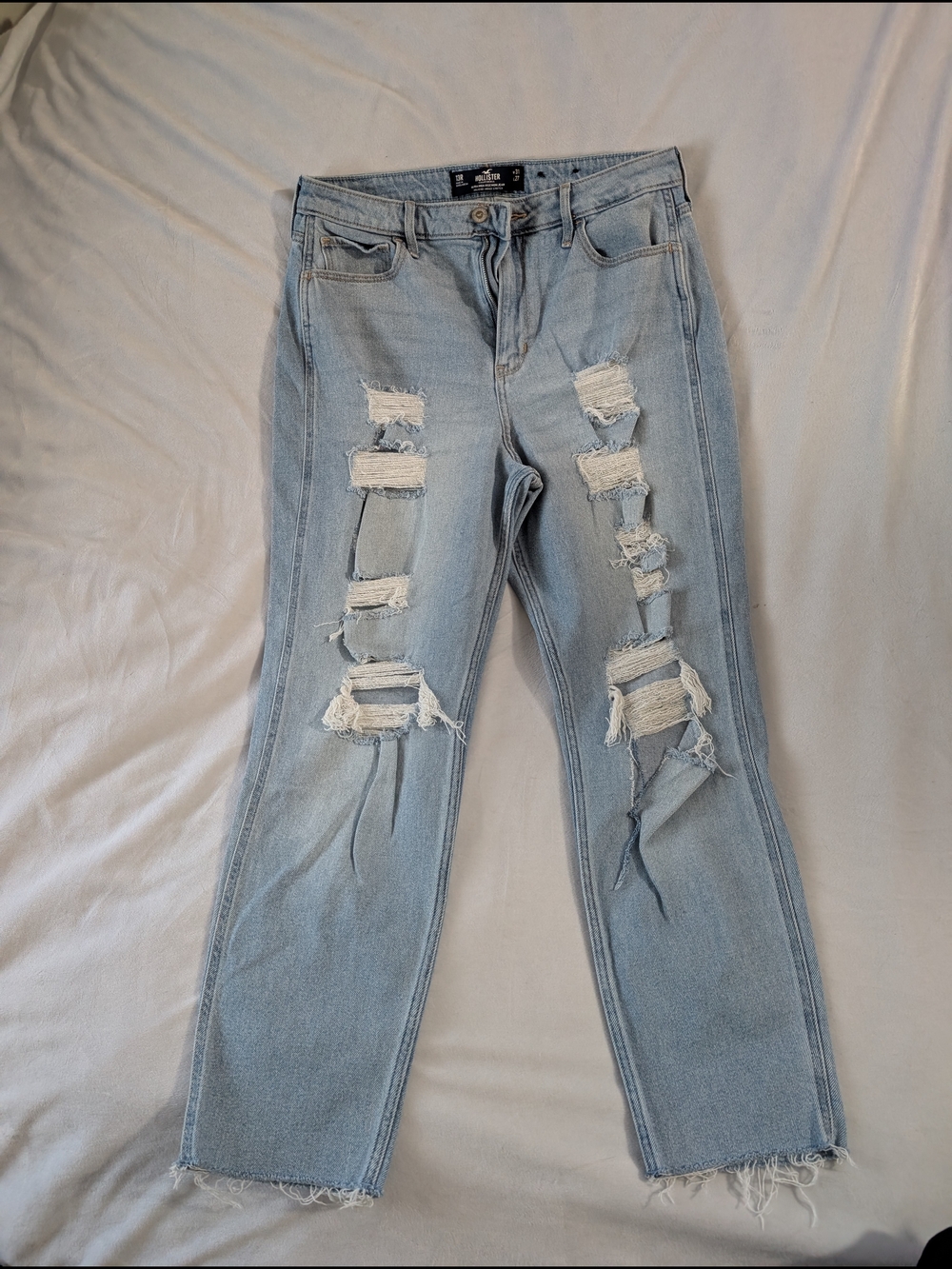 Y2K Hollister Ultra High Rise Mom Jeans Womens 13R Light Wash Distressed Raw Hem